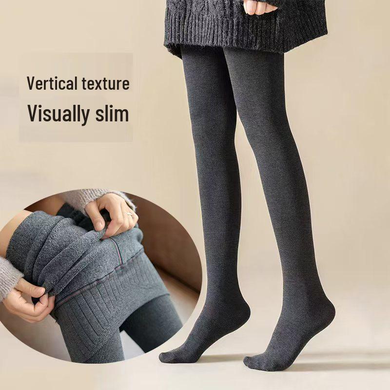 High-Waist Slimming Fleece-Lined Women's Tights with Vertical Stripes - Autumn & Winter 1900D Stockings