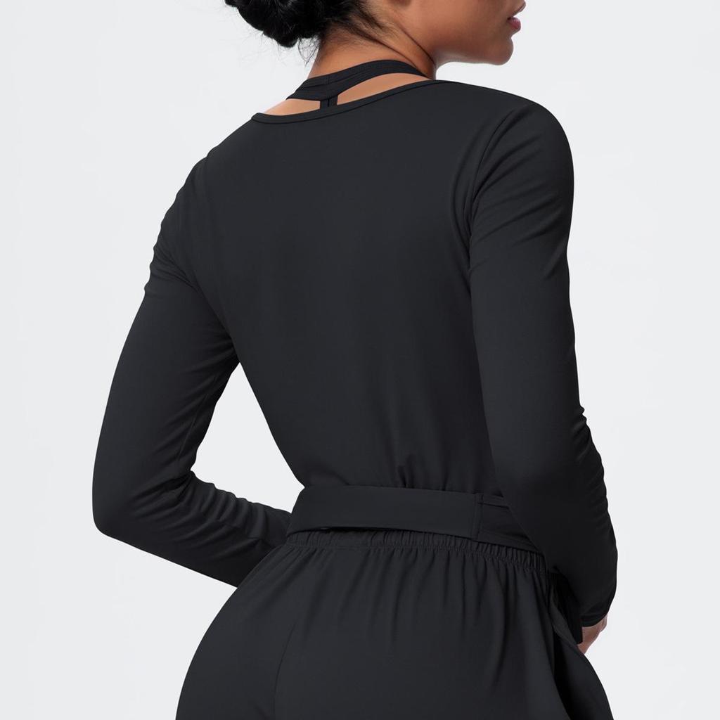 European Fashion Nude Feel Long Sleeve Bandage Yoga Suit for Women