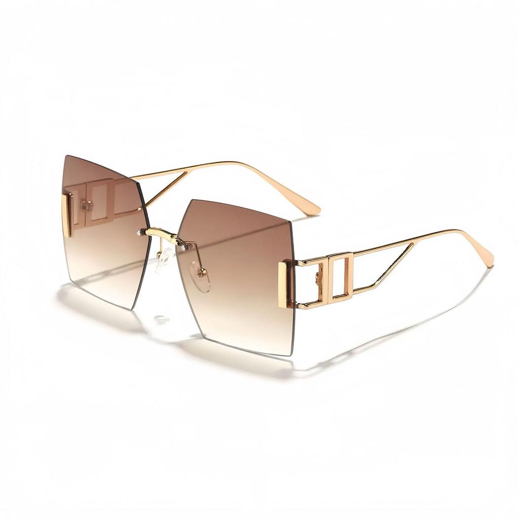 2025 Women’s Slimming Frameless Metal Sunglasses: European & American Anti-UV Large Face Fashion