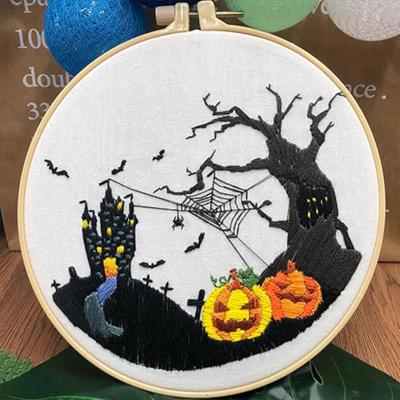 Halloween Embroidery Kit For Beginners, Skeleton DIY Cross Set, DIY Needlepoint Kit Set For Adults Includes Hoop Cloth Needles Threads