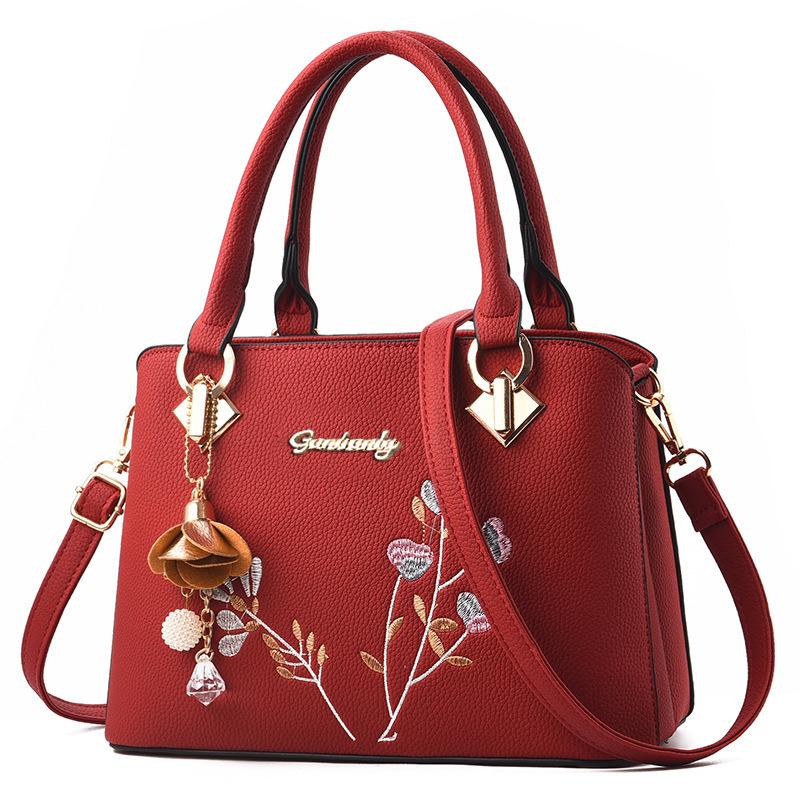 Women Embroidery Tote Bag High Quality Leather Ladies Handbags 2025 Women Shoulder Bag Small Crossbody Bags for Women Sac A Main
