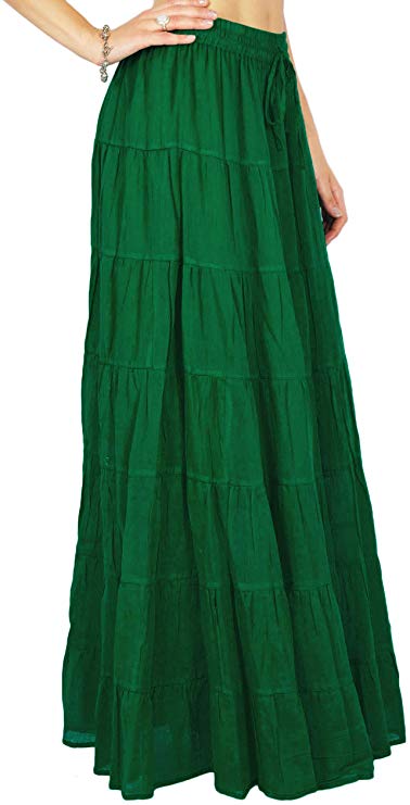 Phagun Damen Sommer Baumwolle Ziegelrot Rock Ethnisches Design Kordelzug Taille -