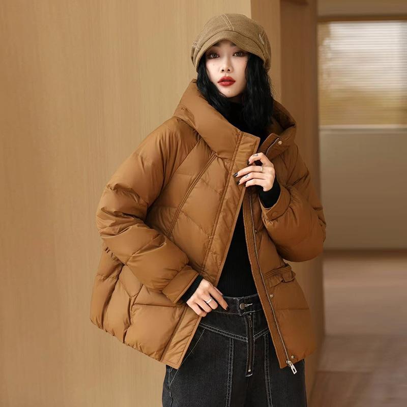 Thickened hooded down jacket women's 2024 winter fashion fungus edge design sense loose large size white duck down jacket tide