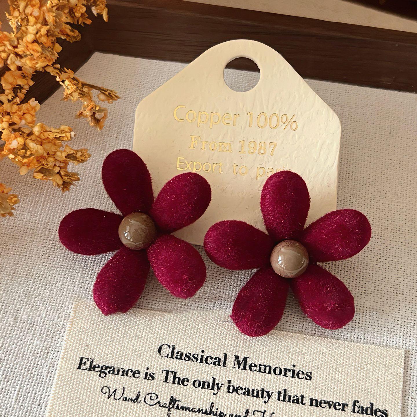 Elegant Retro Hong Kong Style Minimalist Silver Flower Earrings for Women