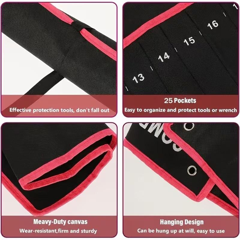 14 Pocket Wrench Roll Organizer Tool Pouch Bag Canvas Double Ended Wrench Tool Storage Shock Resistant Hardware Tool