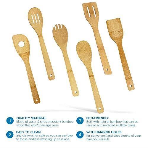 Ustensiles de cuisine - joeji's kitchen - 6 pièces - bambou - contemporain - facile à nettoyer