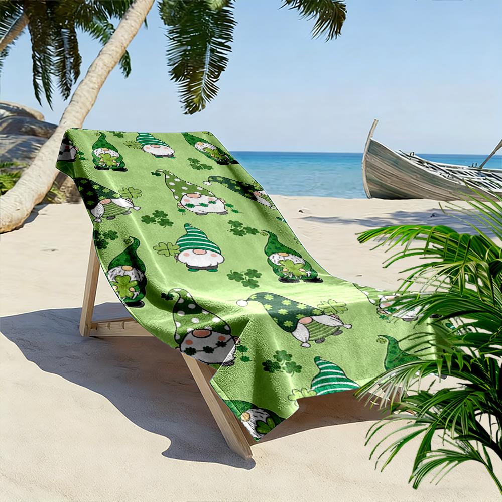 Gnome and Clover Pattern Green Towel Beach towel quick-drying for travel outdoor sports jogging beach and swimming