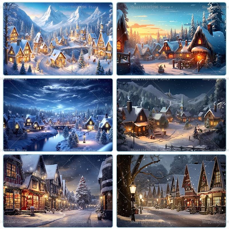 Winter Weihnachtsdorf Hintergrund Heimdekoration Fotostudio Hintergrund Neujahr Schneestadt Berge Hintergrund
