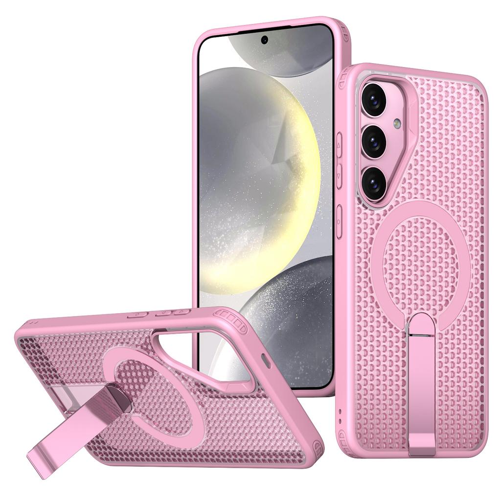 For Samsung Galaxy S26 / S26 Pro Magnetic Case Kickstand Grid Texture TPU PC Phone Back Cover