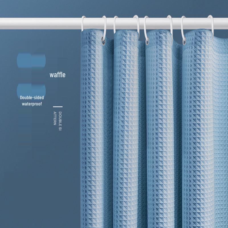 Blogger-Approved White Jacquard Waffle Shower Curtain - Punch-Free, Waterproof, Thick Fabric