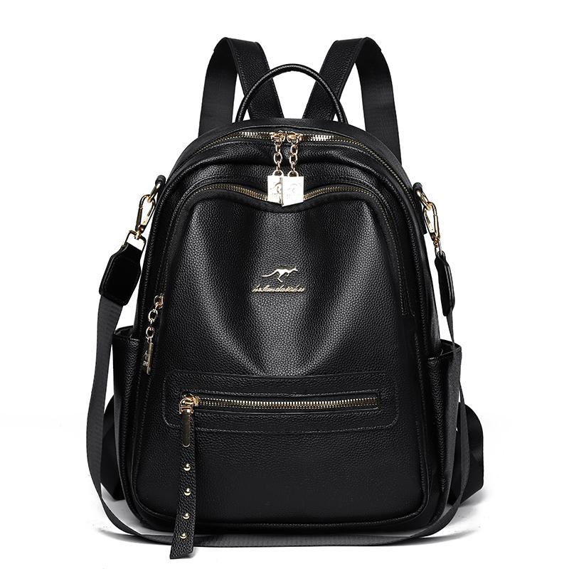 Vintage Backpack Women's Solid Color Backpack Large Capacity Schoolbag