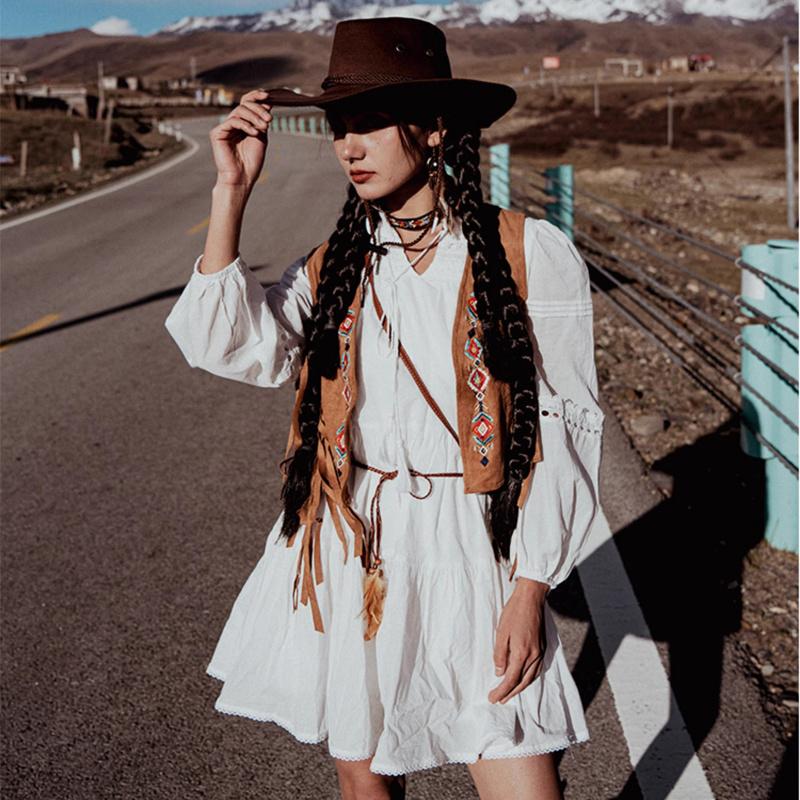 Bohemian Vintage Fringe Embroidered Vest Women Short Waistcoat Ethnic Style Travel Outfit