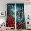 2pcs 2D Flat Printing Fashionable Christmas Curtains Christmas Village Poinsettia Holly Digital Printed Polyester Drapes