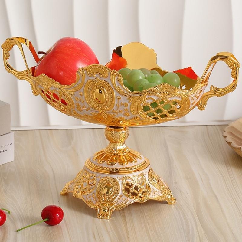 Europäische Obstschale, Legierung Haushalt Hohlform Hohe Füße Platte, Tragbare Gold Snack Scheibe, Süßigkeitenschale Hochzeitsdekoration