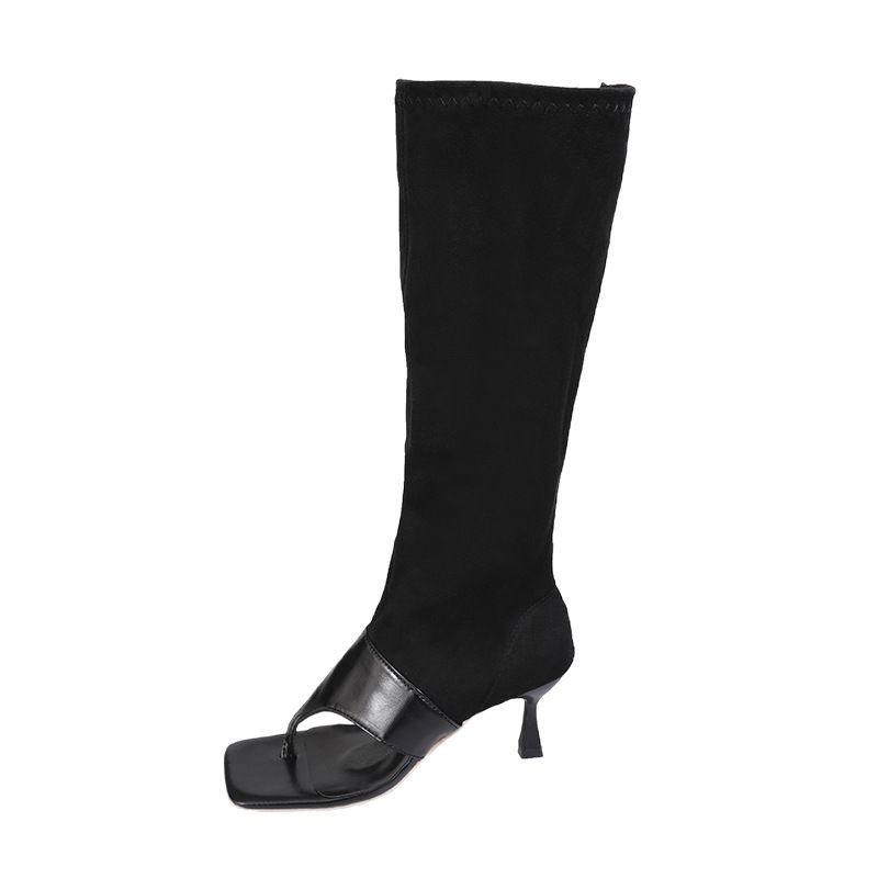 2025 spring and summer new niche design open-toed pinch-toe thin-heeled cool boots women's large-size herringbone sandals medium tube fashion boots