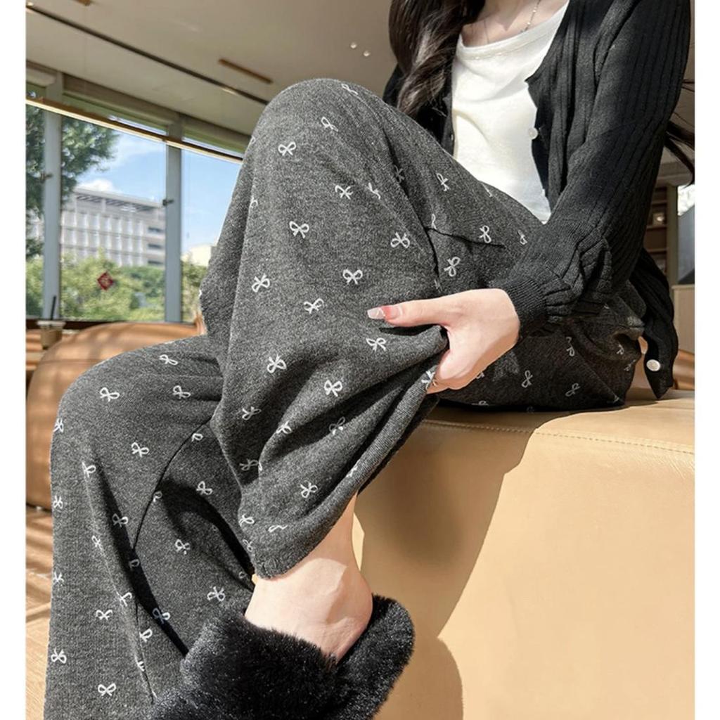 Bowknot High Waist Fleece-Lined Wide Leg Pants for Women, Spring 2025 Collection