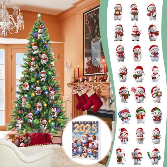2025 Sněhulák Adventní kalendář 24denní Vánoční odpočítávací kalendář Akrylový vánoční strom Odpočítávací dekorace pro děti