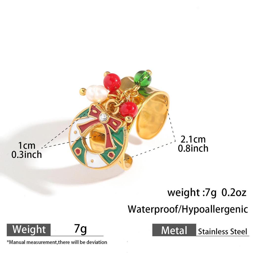 MYA 18k Gold Plated Open Ring with Reindeer & Snowflake Design