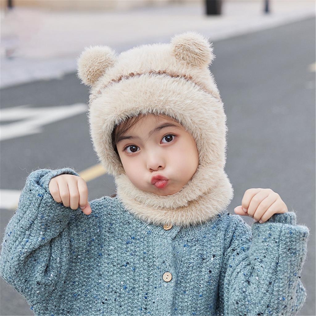 Children's Windproof Hat Scarf with Face Cover Part Cosy Pompom Beanie for Little Boys & Girls Winter Outdoor Essential