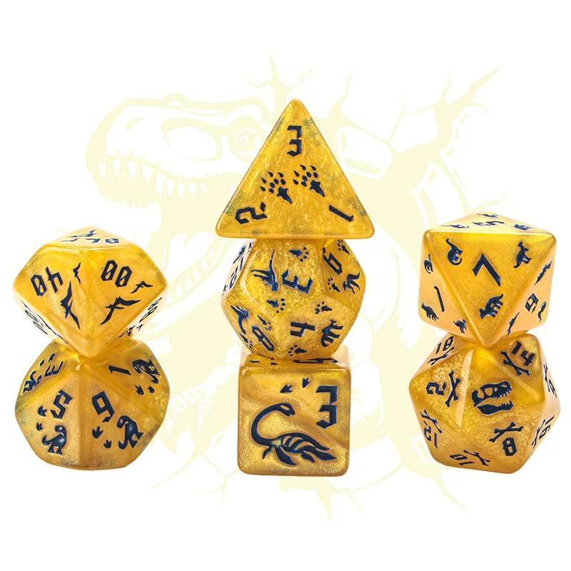 Dinosaurier Gravierte Würfel 7er Set Transparent Klar Nummerierte Würfel für Tabletop RPG Brettspiel Heimtreffen
