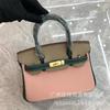 Cross-border Lychee Pattern Color Matching Platinum Bag Cowhide Women's Bag Contrasting Color Handbag Large Capacity Shoulder Crossbody Wedding Bag