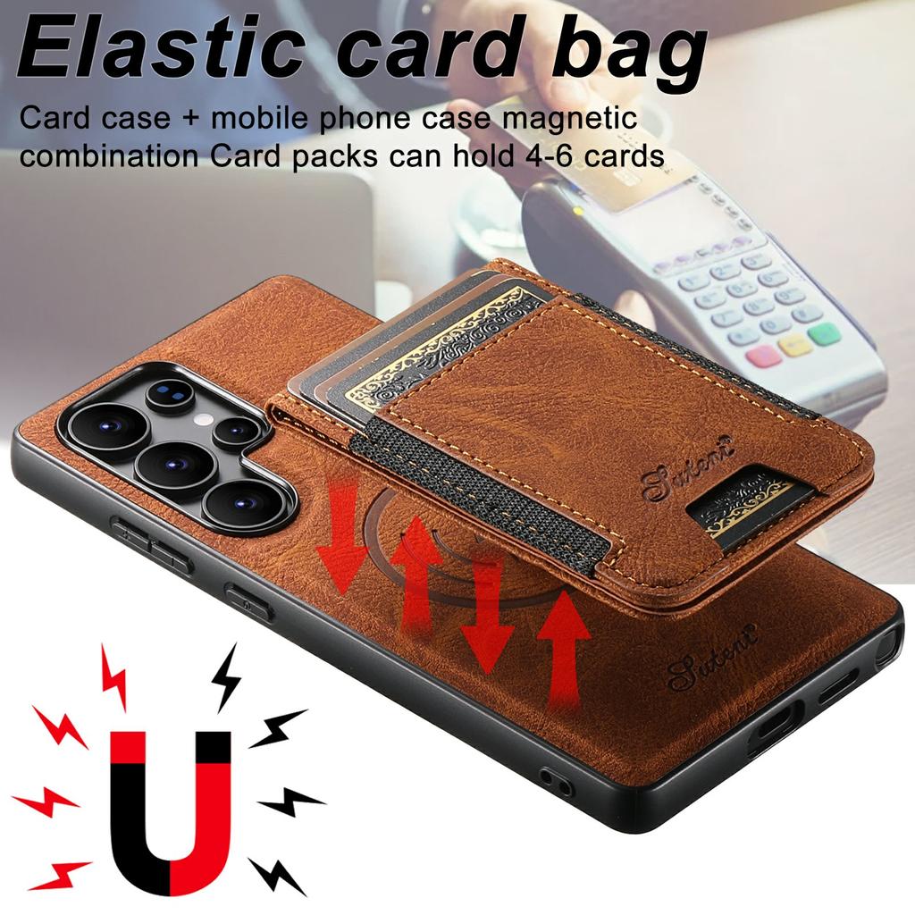 SUTENI H17 For Samsung Galaxy S25 Ultra Magnetic Case Card Slots Leather + TPU Kickstand Phone Cover