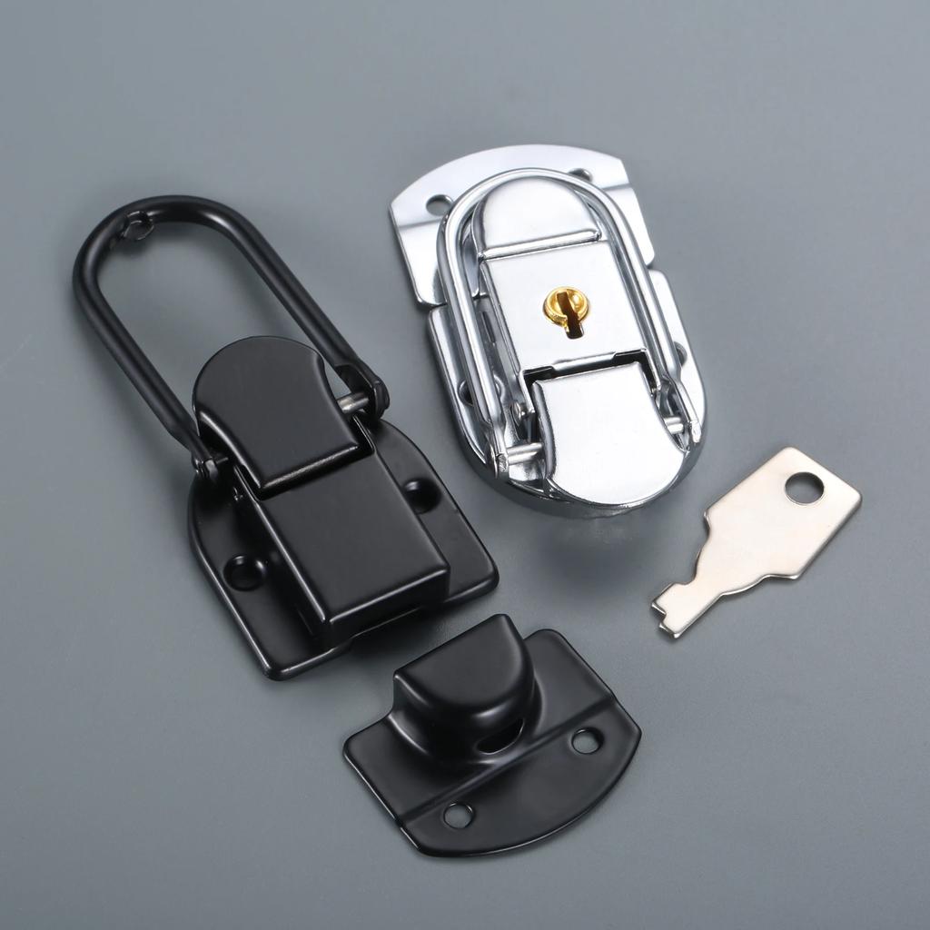 1 Set Chiusura a Scatto in Metallo con/senza Chiave Argento/Nero Fibbia di Sicurezza per Custodia da Aviazione Armadietto Cassetta degli Attrezzi Scatola Armadietto 69*34mm
