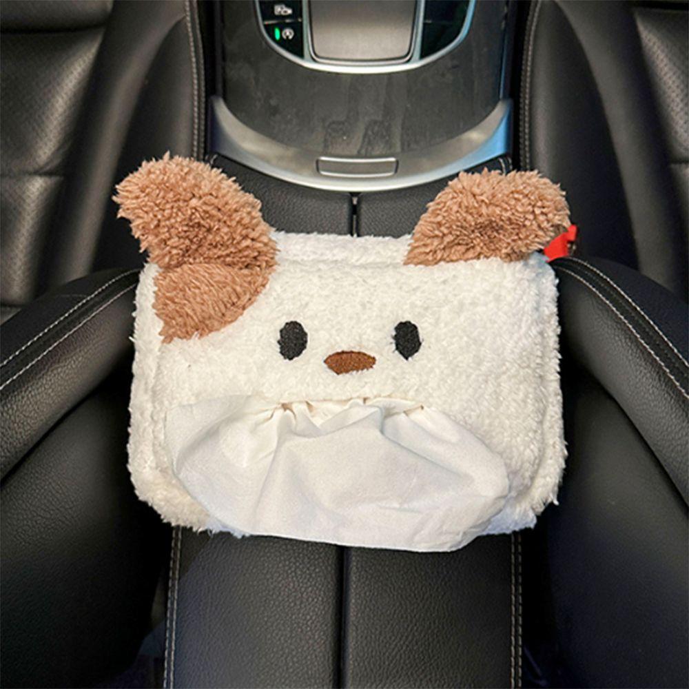 Cartoon Car Tissue Box Plush Car Interior Decoration Supplies Puppy Hanging Tissue Bag  Seat Back