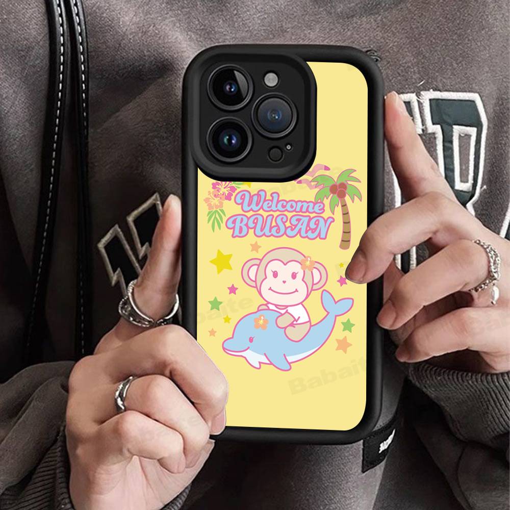 Cute Ins Sweet Cool Biye Monkey Silicone Soft Phone Case For IPhone 17 16 15 14 Plus 13 12 Mini 11 Black Cover