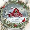 8 Inch Winter Scene Metal Wall Art Round Rustic Barn Sign Waterproof Holiday Decor Gift for Home Porch Farmhouse