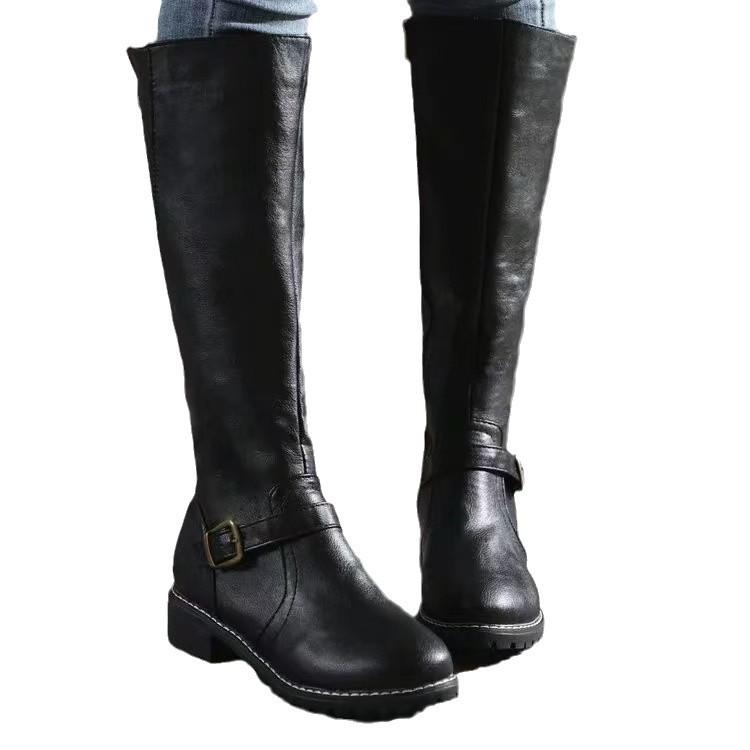 Fashion Winter Women's Riding Boots Round Toe Chunky Heel Over-the-Knee High Boots Women's Buckle Platform Shoes Botas Mujer