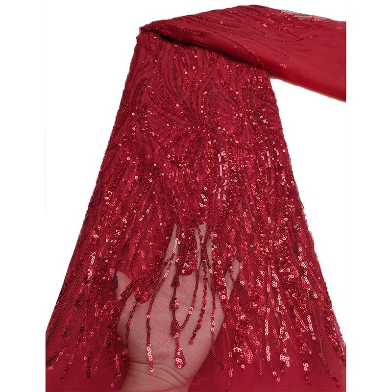 African Sequins Bead Tube Lace Fabric High Quality French Tulle Yarn Embroidery Nigerian Lace Fabric Sewing Wedding Dress