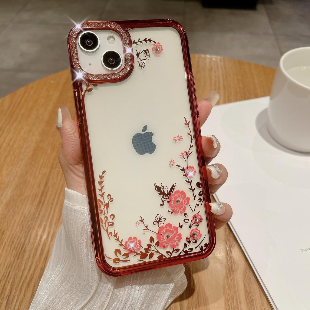 Applicable To Apple 15ProMax Phone Case, IPhone14 Electroplated Butterfly Ring Stand, Lens Flash Diamond Protective Case