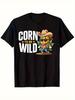 A Fun  Wild Corn  Vegan T-Shirt Featuring a Humorous Farmer Design - Summer Casual Short Sleeves, Ca