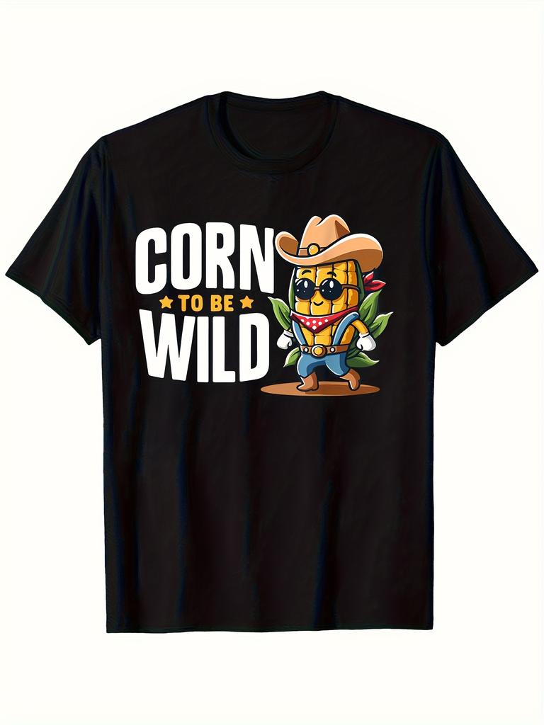 A Fun Wild Corn Vegan T-Shirt Featuring a Humorous Farmer Design - Summer Casual Short Sleeves, Ca