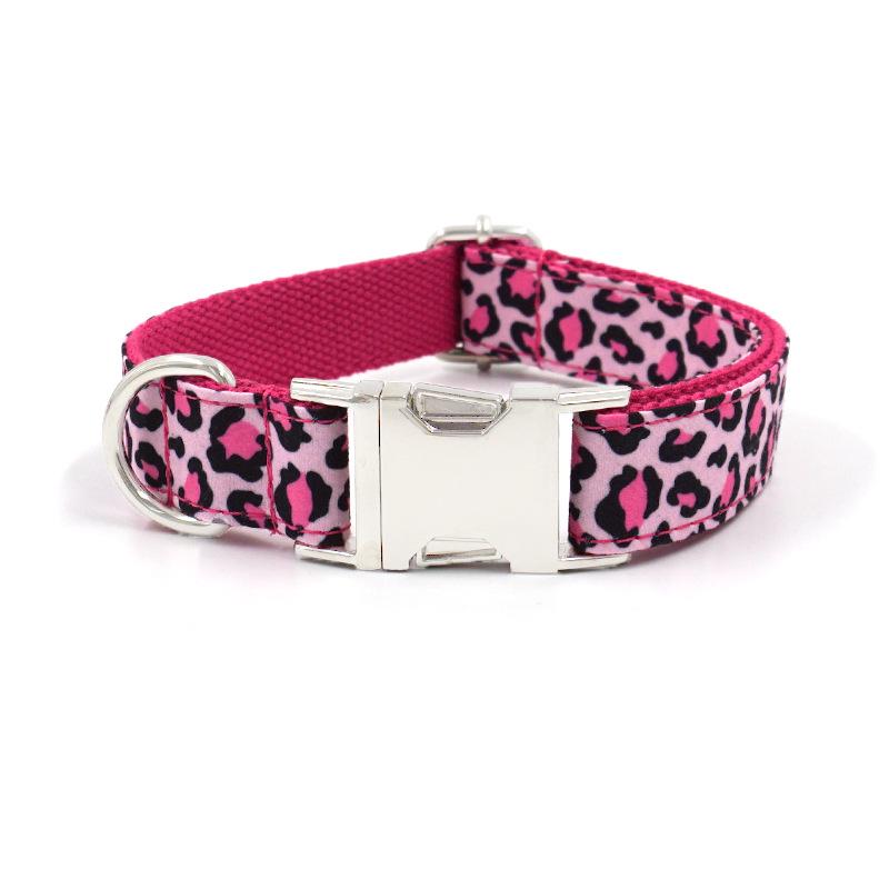 Pink Leopard Print Pet Collar with Sturdy Zinc Alloy Buckle & Dog Leash Ring XL