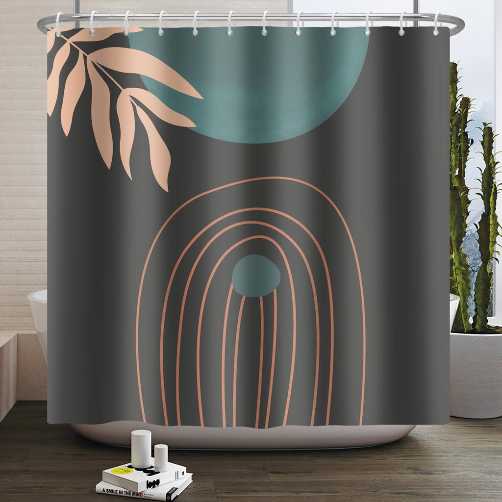 Abstract Bohemian Shower Curtains Medieval Arch Sun Leaf Modern Minimalist Line Geometric Decorative Bathroom Waterproof Curtain