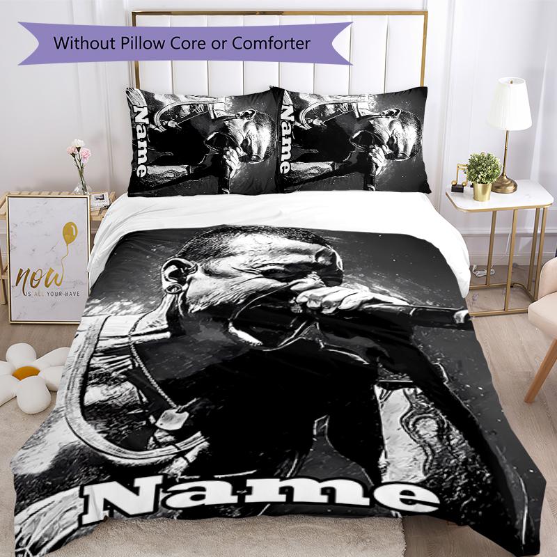 3pcs Custom Name Cartoon Linkin Park Bedding Set Duvet Cover Closure Includes 1 Duvet Cover & 2 Pillowcases for All Seasons Bedroom Decor
