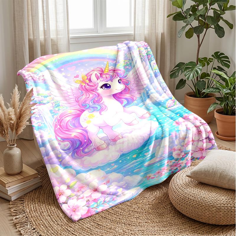 Winged Magical Unicorn Theme Blanket Lightweight Warm Flannel Blanket Decorative Throw Blanket for Home Decoration