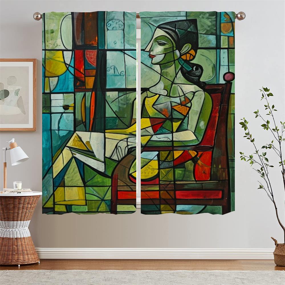 

Тюль в стиле Пикассо в кухонных занавесках, элегантных комнатных занавесках, салонных 2-х дешевых элементах, карнизах, затемняющих перегородках, оконных жалюзи W50xH70cmx2pcs-CL