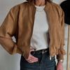 Damen Wildleder Fleece-gefütterte Reißverschlussjacke Winter Freizeit Slim Fit Oberbekleidung in Braun Weinrot