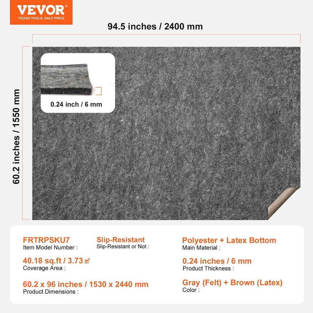 Non Slip Rug Pad Gripper 60.2 x 96 in Carpet Mat 0.24" Thick for Floor