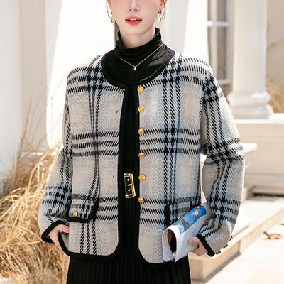 Fashion Plaid Short Coat Women's Winter New High-end Small Long-sleeved Top
