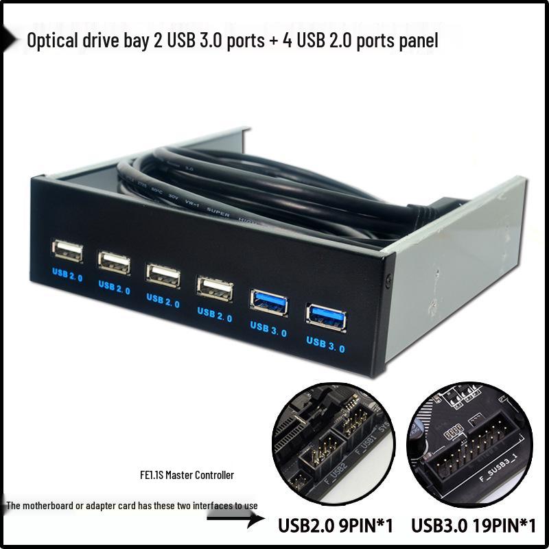 5.25" USB 3.0 Optical Drive Front Panel with 4-Port USB 3.0 HUB + 2-Port USB 2.0 HUB (19PIN)
