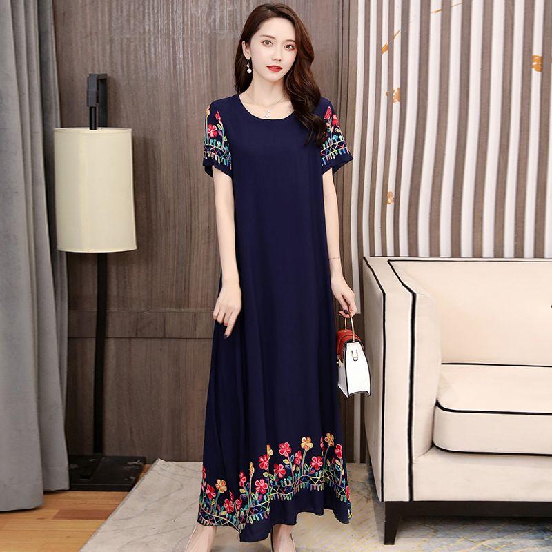 

Очаровательное и мягкое хлопковое вышитое платье для женщин больших размеров на лето 5XL синий