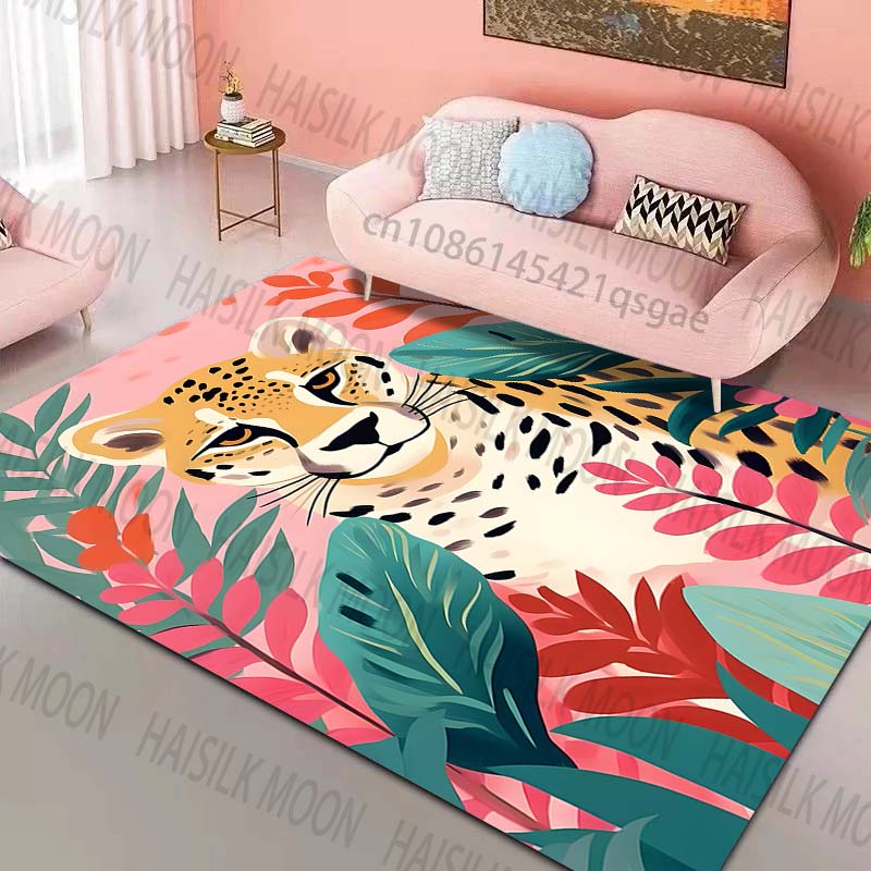 

1PC Cheetah with tropical plant Pattern Rug Carpets for Bedroom Living Room Sofa Mat Creative Door Mat Cloakroom Home Decor 40x60cm