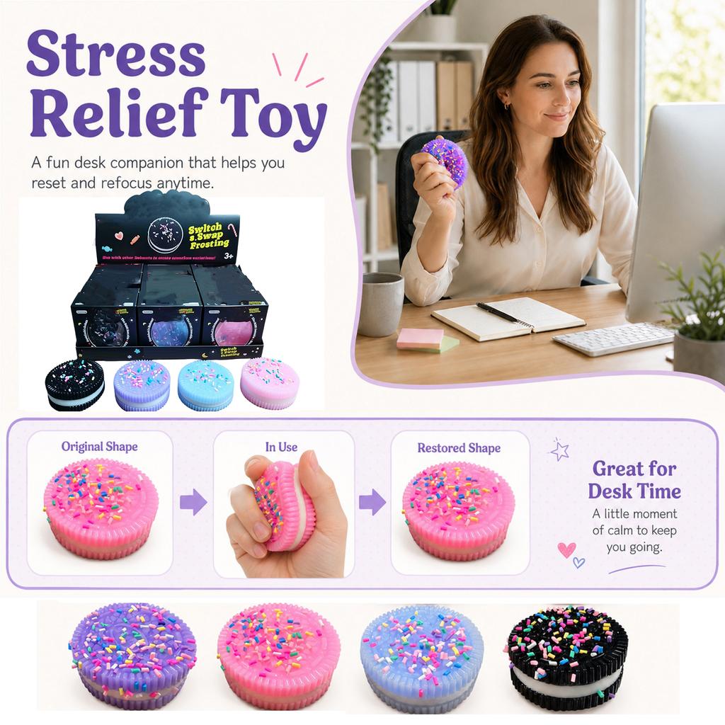 Soft Squeeze Stress Relief Toy Cookie Shape with Sprinkle Design Slow Rising PU Foam Sensory Fidget Toy for Stress and Anxiety Relief