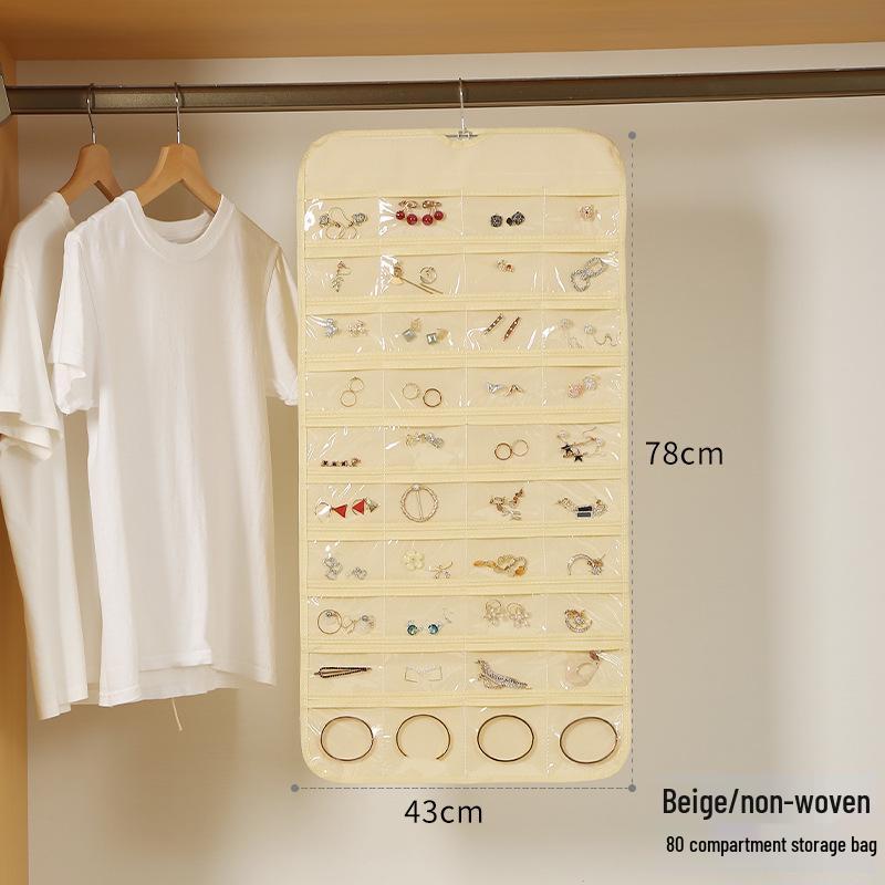 Double-Sided Multi-Grid Jewelry Hanging Storage Bag for Earrings and Accessories