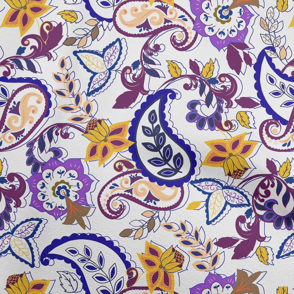 oneOone Cotton Flex Bluish Violet Fabric Asian Paisley Floral Quilting Supplies Print Sewing Fabric By The Yard 40 Inch
