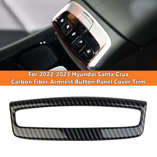 For - Hyundai Santa Cruz Carbon Fiber Armrest Button Panel Cover Trim